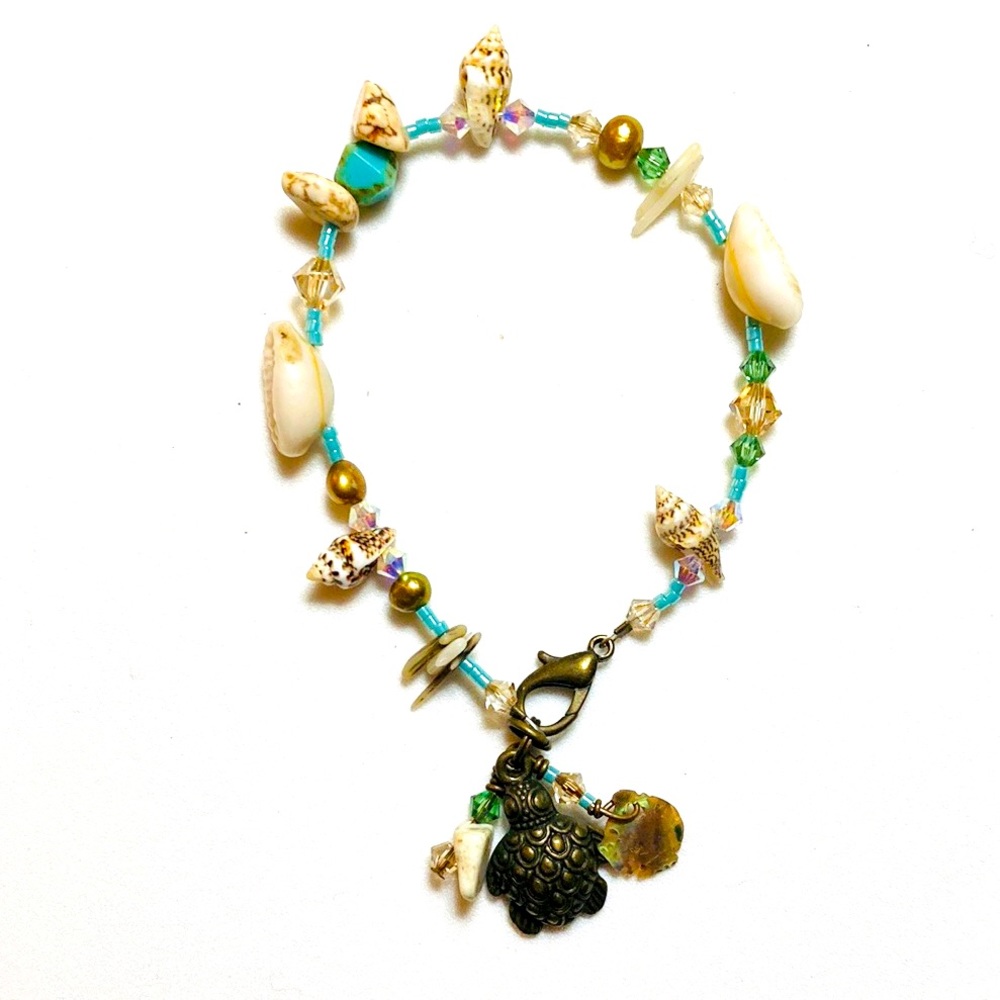 Artisan Crafted Tropical White Mocha Turtle Bracelet